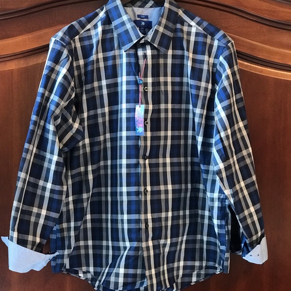 Mens EGARA Shirt from Men’s Wearhouse Blue Silver checkered size XXL - Picture 4 of 13